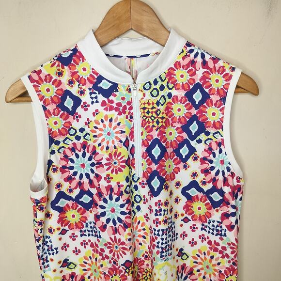 Lillie Green Sleeveless Quarter Zip Golf Top Floral Colorful - Picture 2 of 8